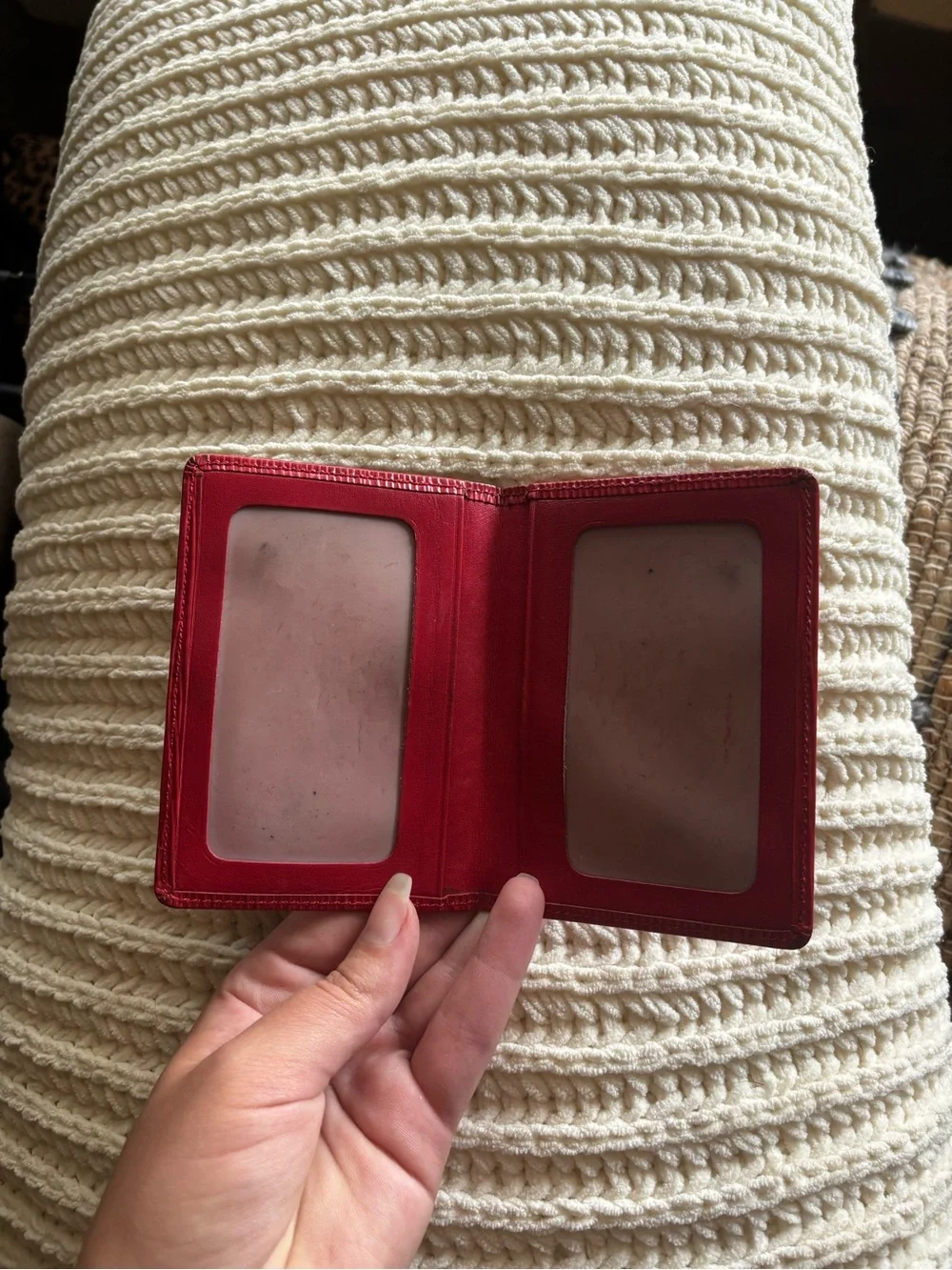 Red Textured Leather Card Holder with Embossed Monogram